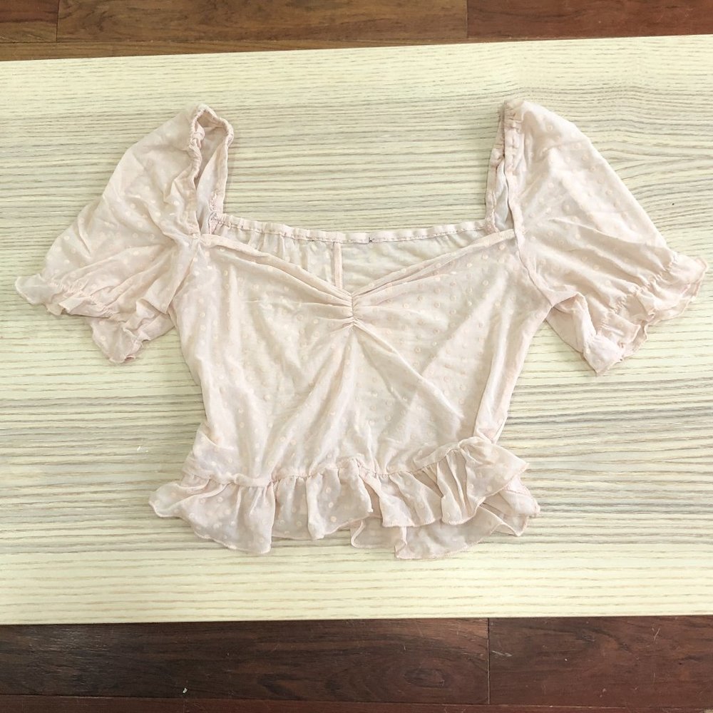 Sheer baby pink puff sleeve top